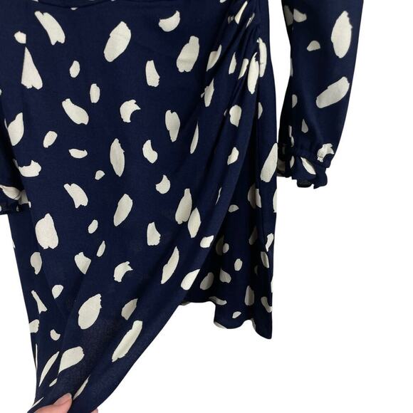 Reformation Cammi Long Sleeve Wrap Skirt Mini Dress Splatter Blue White Size 0 - Picture 5 of 10